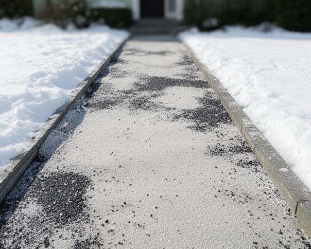 Geräumter Gehweg in Wien nach dem Winterdienst mit gestreutem Zugang und sichtbaren Kanten